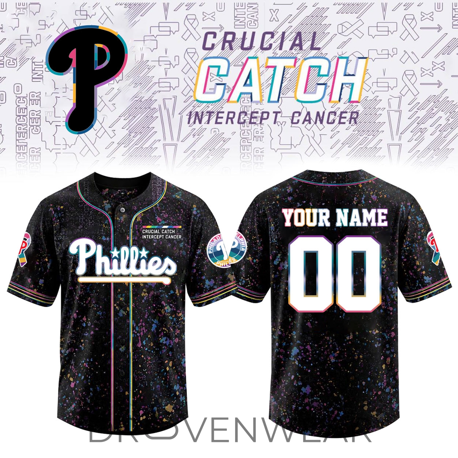 Philadelphia Phillies Cancer Awareness Personalized Baseball Jersey | Crucial Catch Inspired Edition Philadelphia Phillies Cancer Awareness Personalized Baseball Jersey | Crucial Catch Inspired Edition