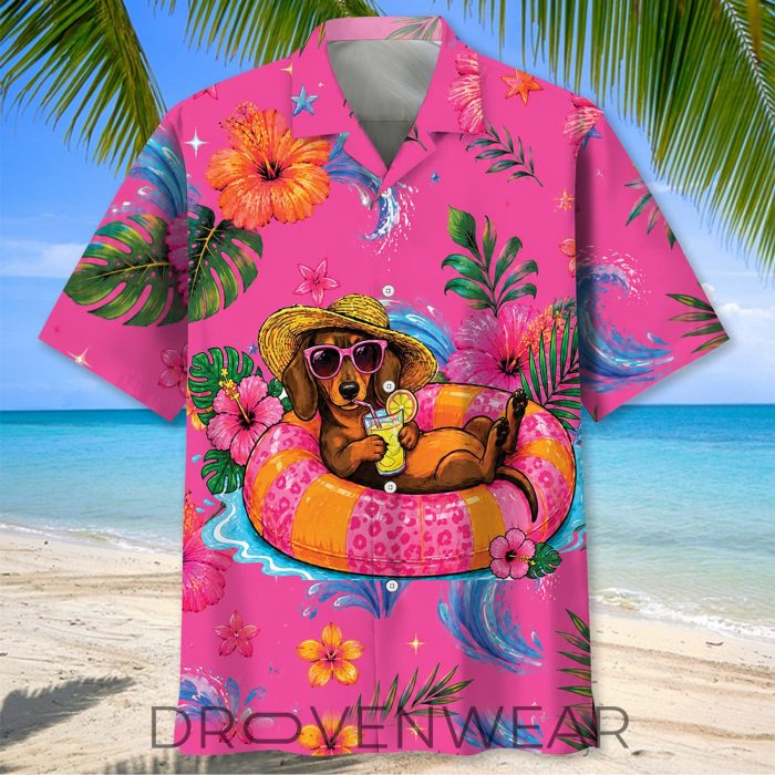 Pink Dachshund Hotter Than A Hoochie Coochie Funny Hawaiian Shirt - Image 2