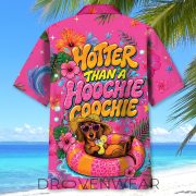 Pink Dachshund Hotter Than A Hoochie Coochie Funny Hawaiian Shirt - Image 3