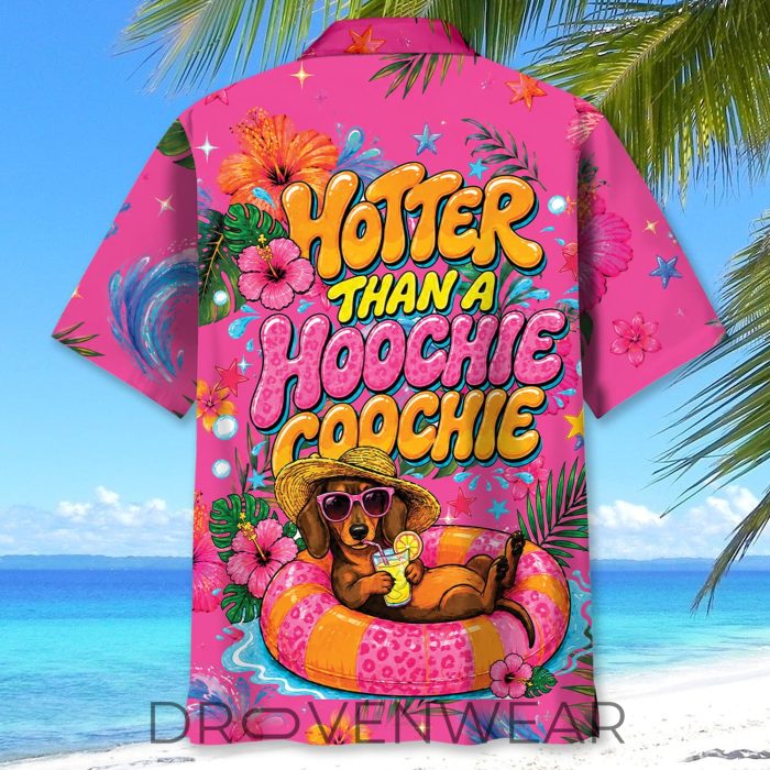 Pink Dachshund Hotter Than A Hoochie Coochie Funny Hawaiian Shirt - Image 3