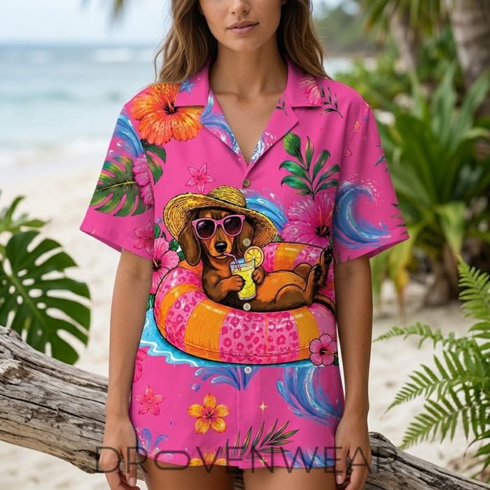 Pink Dachshund Hotter Than A Hoochie Coochie Funny Hawaiian Shirt - Image 7