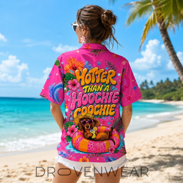 Pink Dachshund Hotter Than A Hoochie Coochie Funny Hawaiian Shirt - Image 8