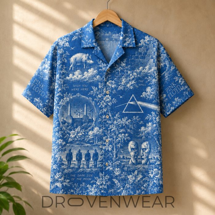 Pink Floyd Dark Side of the Moon Wish You Were Here Toile Hawaiian Shirt - Image 3