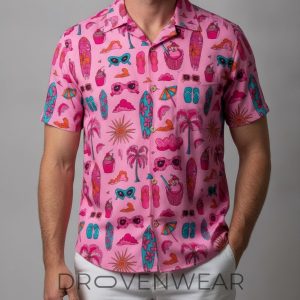 Pink Tropical Cocktail Surfboard Hawaiian Shirt by Drovenwear.com