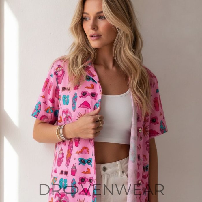 Pink Tropical Cocktail & Surfboard Hawaiian Shirt - Image 4