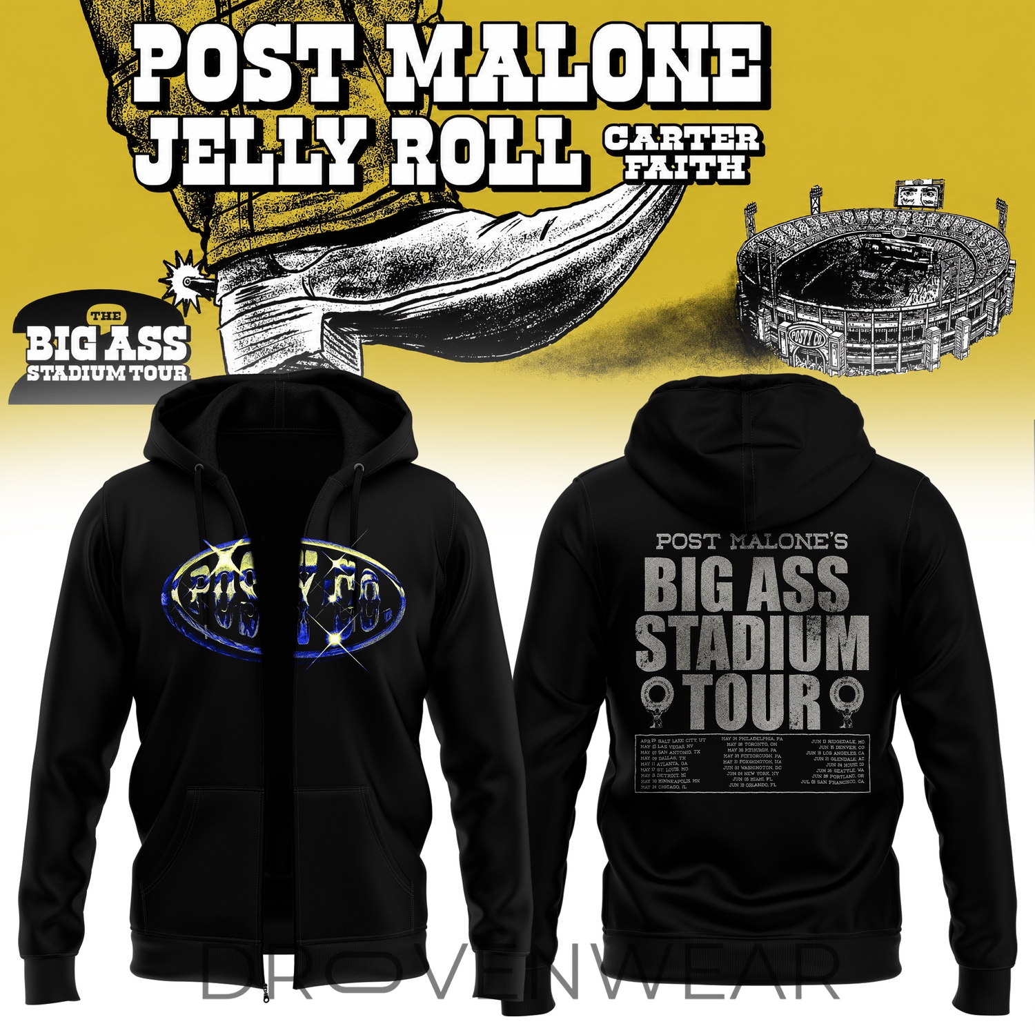 Post Malone BIG ASS Stadium Tour Collector's Zip Hoodie Post Malone BIG ASS Stadium Tour Collector's Zip Hoodie