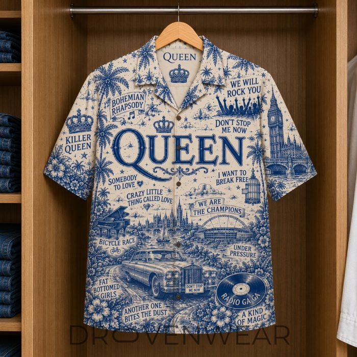 Queen Band Special Edition Tropical Blue Hawaiian Shirt - Image 3
