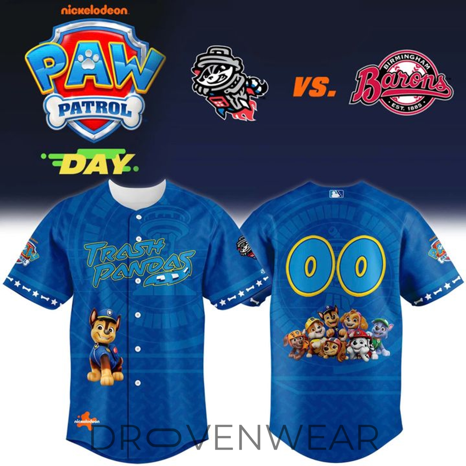 Rocket City Trash Panda 2026 Paw Patrol Adventure Day Baseball Jersey Rocket City Trash Panda 2026 Paw Patrol Adventure Day Baseball Jersey