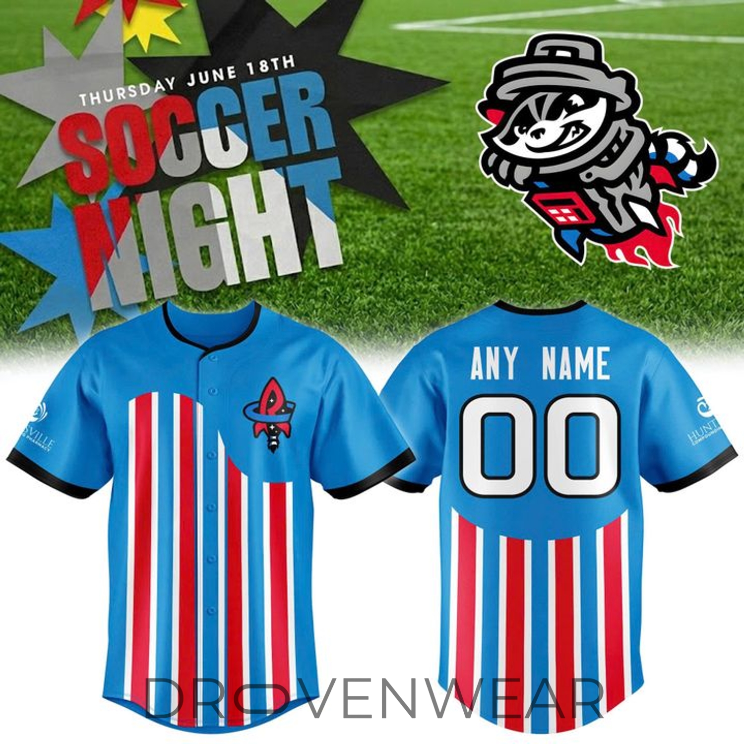 Rocket City Trash Pandas Soccer Night 2026 Event Baseball Jersey Rocket City Trash Pandas Soccer Night 2026 Event Baseball Jersey