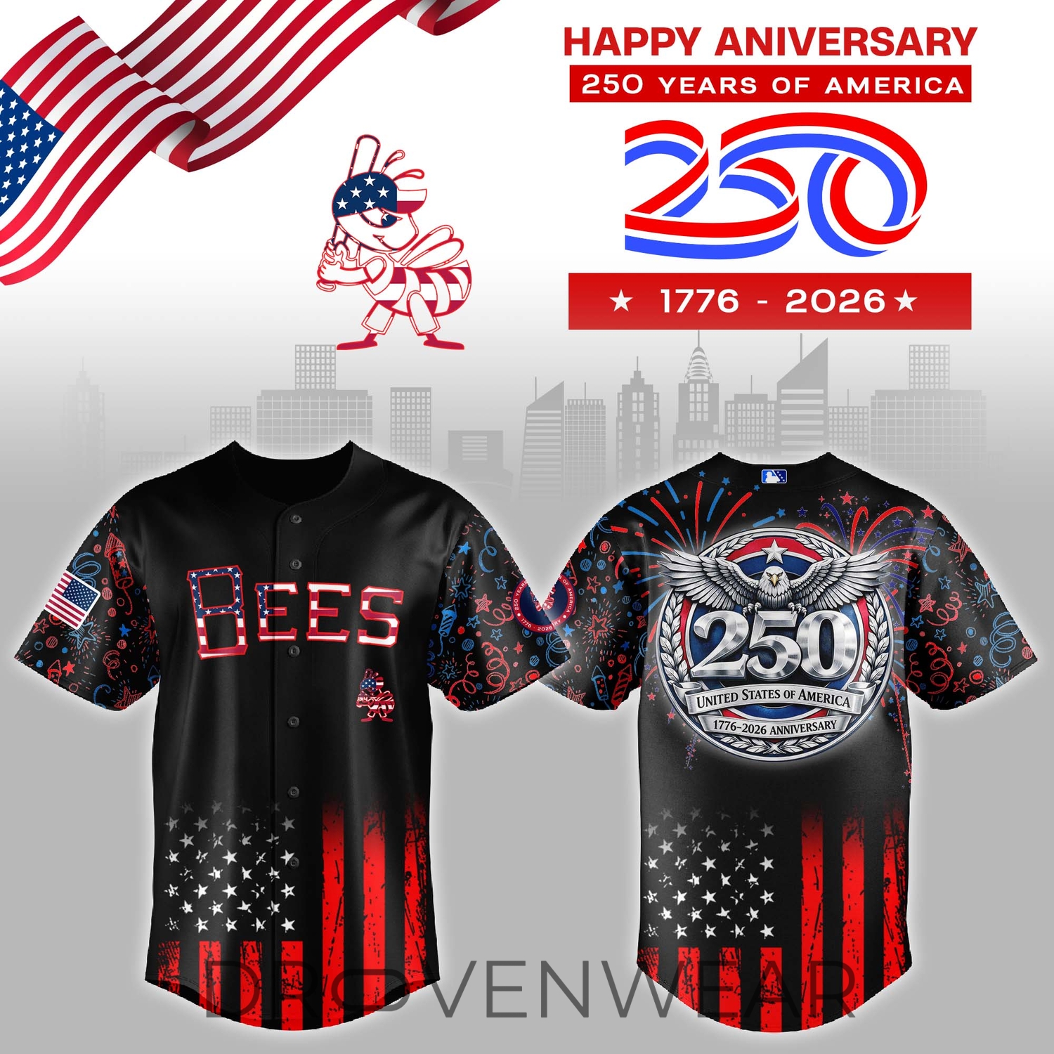 Salt Lake Bees 250 Years USA Celebration Jersey Salt Lake Bees 250 Years USA Celebration Jersey