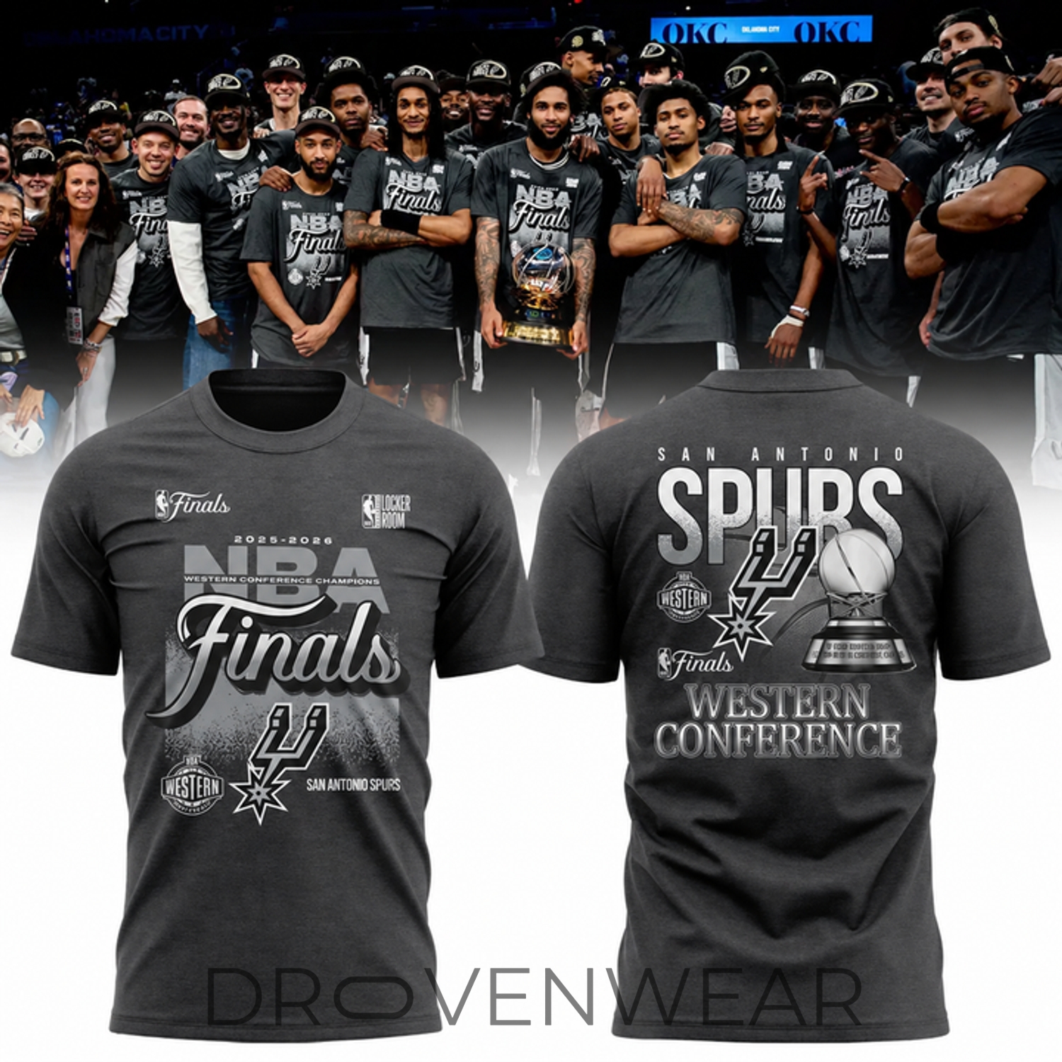 San Antonio Spurs 2026 Western Conference Finals Champions Locker Room Gray Fan Shirt San Antonio Spurs 2026 Western Conference Finals Champions Locker Room Gray Fan Shirt