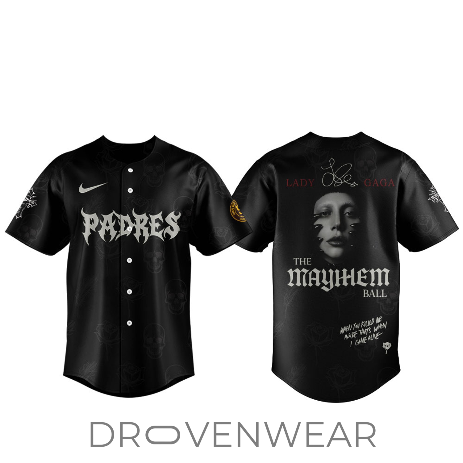 San Diego Padres Lady Gaga MAYHEM Ball Fan Baseball Jersey San Diego Padres Lady Gaga MAYHEM Ball Fan Baseball Jersey