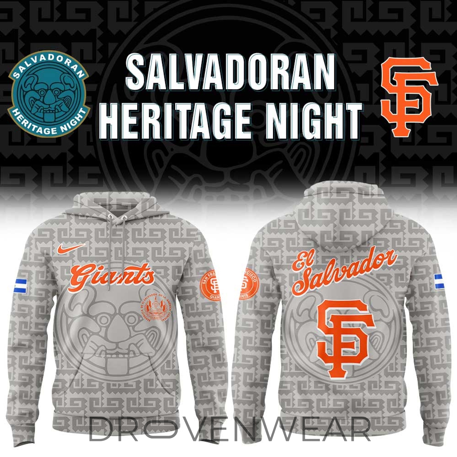 San Francisco Giants Salvadoran Heritage Night Grey Hoodie 2026 San Francisco Giants Salvadoran Heritage Night Grey Hoodie 2026