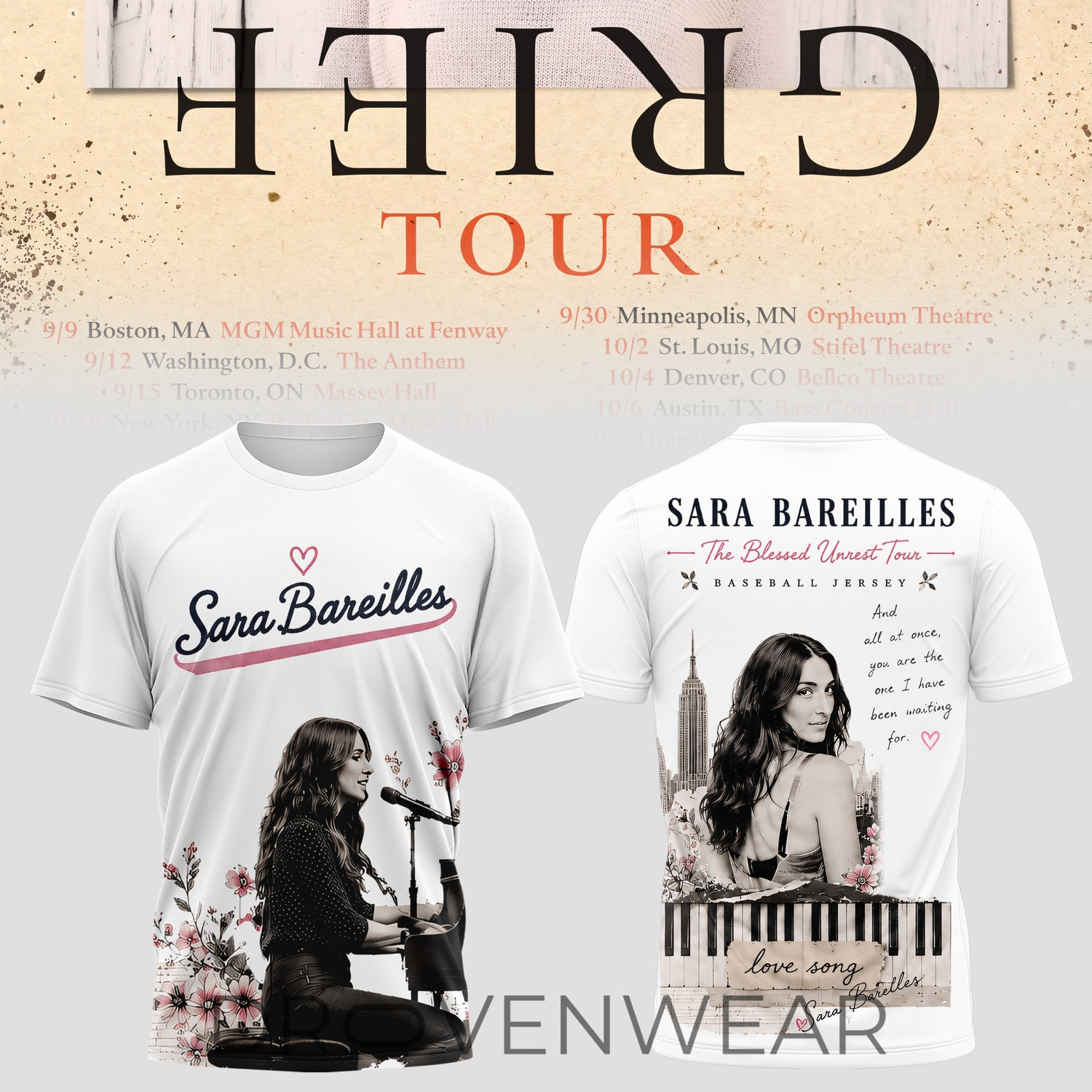 Sara Bareilles Good Grief Tour 2026 Graphic Tee Sara Bareilles Good Grief Tour 2026 Graphic Tee