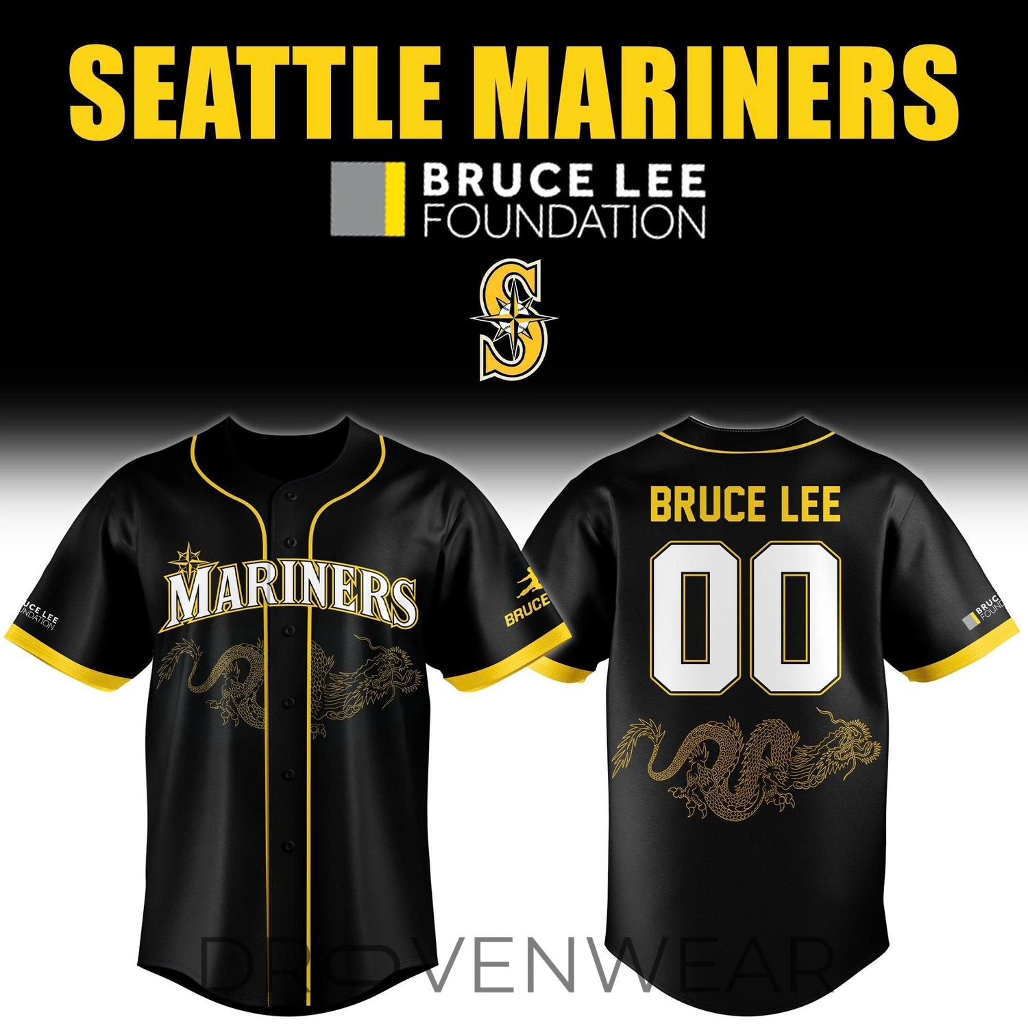 Seattle Mariners Bruce Lee Night Personalized Baseball Jersey Seattle Mariners Bruce Lee Night Personalized Baseball Jersey