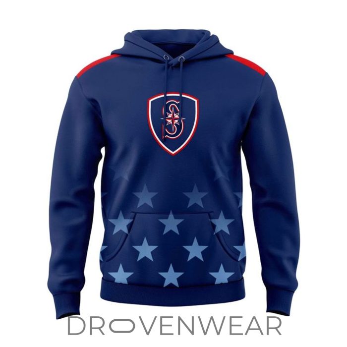 Seattle Mariners Stars and Stripes 2026 Soccer Inspired Pullover Hoodie - Image 2