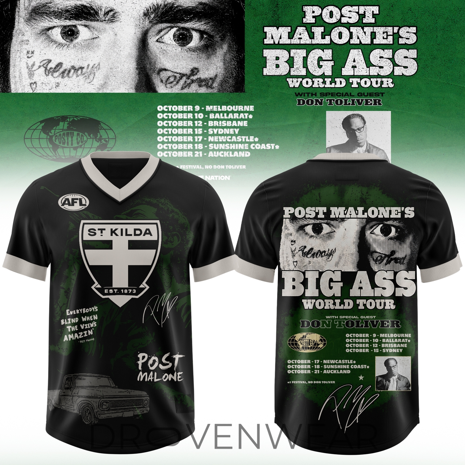 St Kilda FC Post Malone Global Tour 2026 Football Jersey St Kilda FC Post Malone Global Tour 2026 Football Jersey
