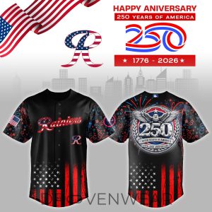 Tacoma Rainiers USA 250 Anniversary Black Jersey by Drovenwear.com