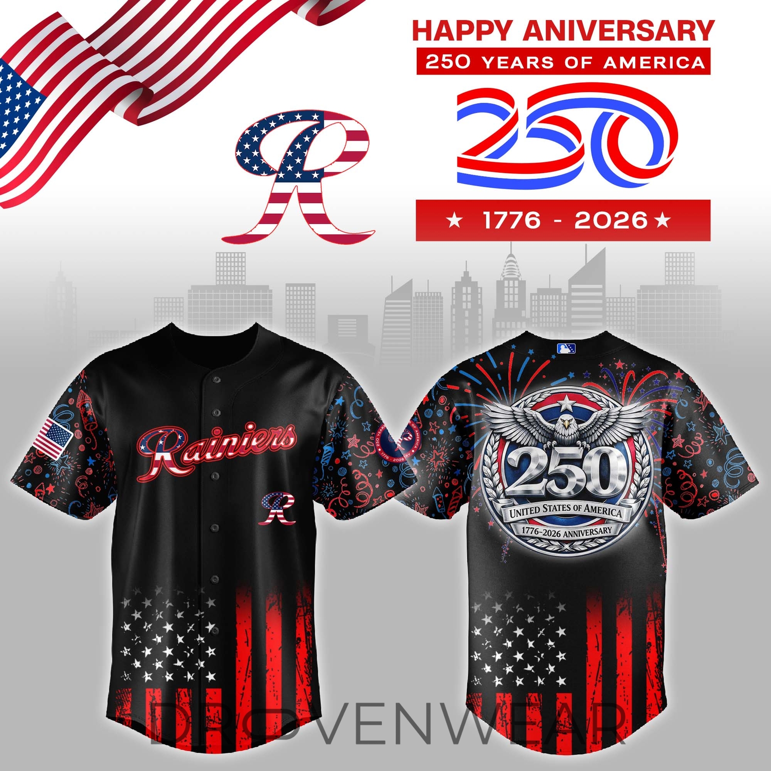 Tacoma Rainiers USA 250 Anniversary Black Jersey Tacoma Rainiers USA 250 Anniversary Black Jersey
