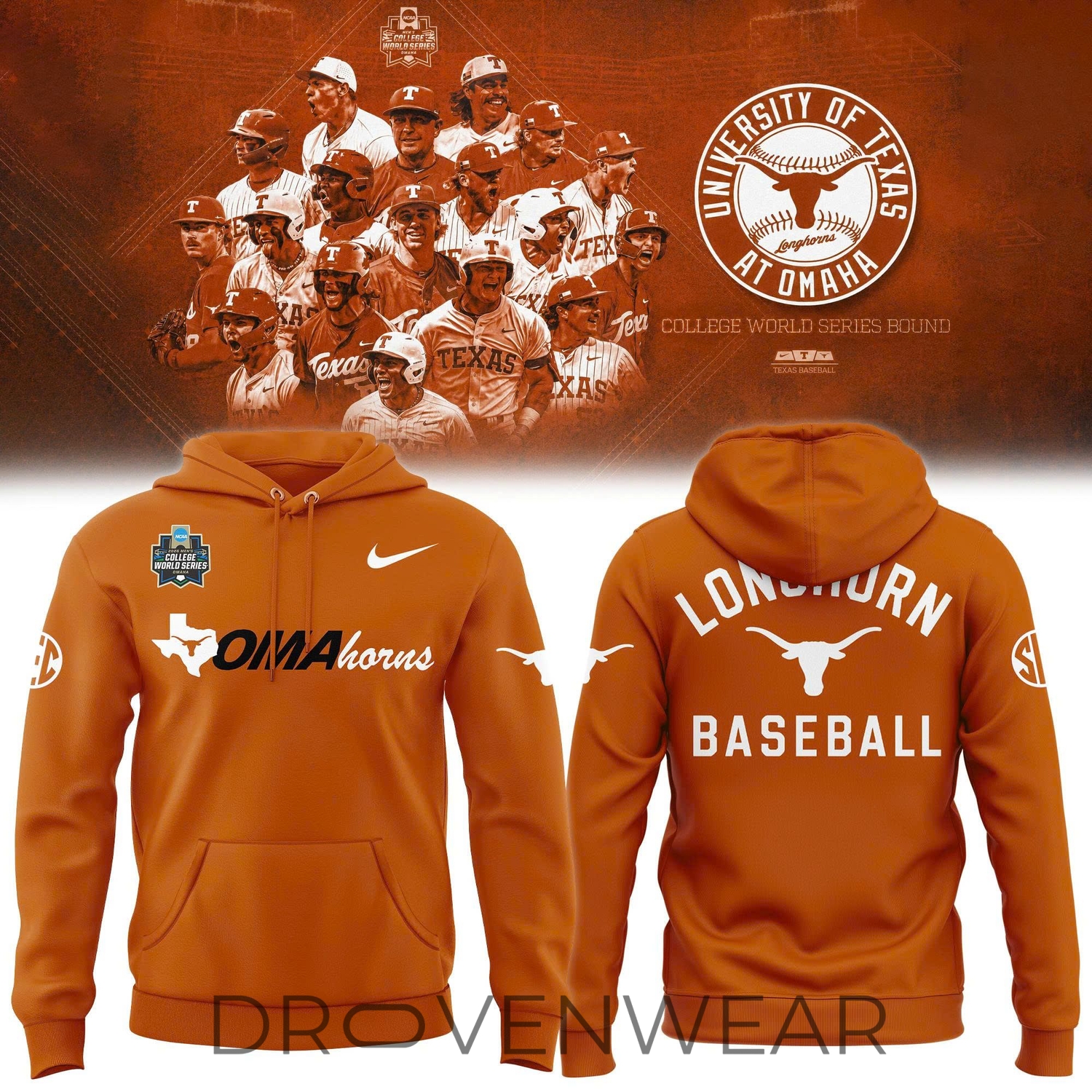 Texas Longhorns 2026 NCAA Baseball Omaha Hoodie Texas Longhorns 2026 NCAA Baseball Omaha Hoodie