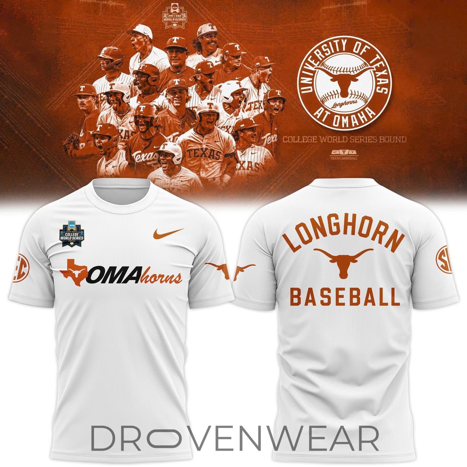 Texas Longhorns 2026 Omaha NCAA Baseball Orange Tee V2 Texas Longhorns 2026 Omaha NCAA Baseball Orange Tee V2