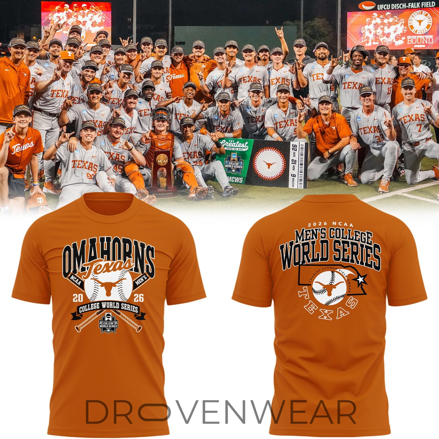 Texas Longhorns Omahorns 2026 NCAA Baseball College World Series T-Shirt Texas Longhorns Omahorns 2026 NCAA Baseball College World Series T-Shirt