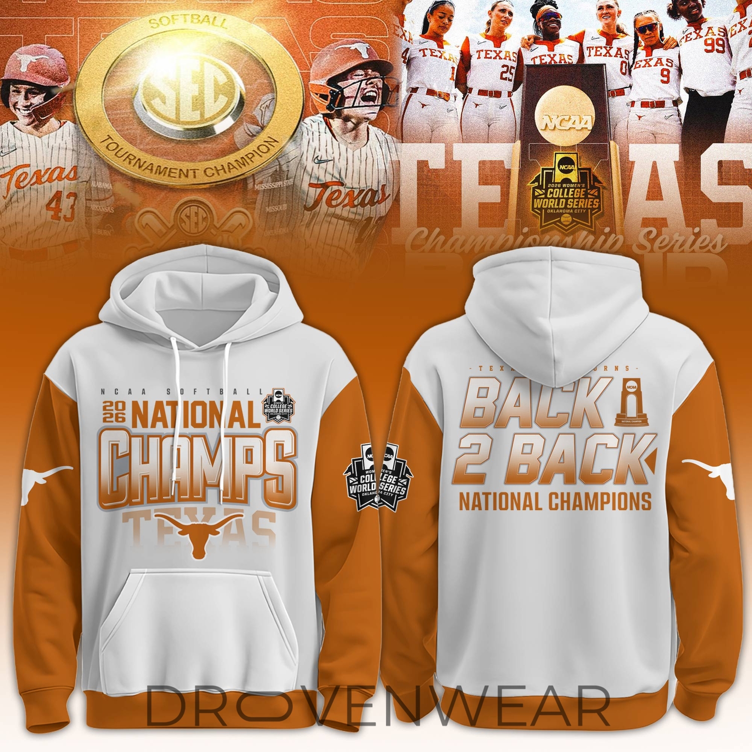 Texas Longhorns WCWS 2026 Back-to-Back Champions Celebration Hoodie Texas Longhorns WCWS 2026 Back-to-Back Champions Celebration Hoodie