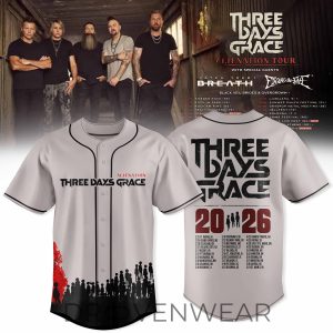 Three Days Grace Alienation Tour 2026 Baseball Jersey by Drovenwear.com