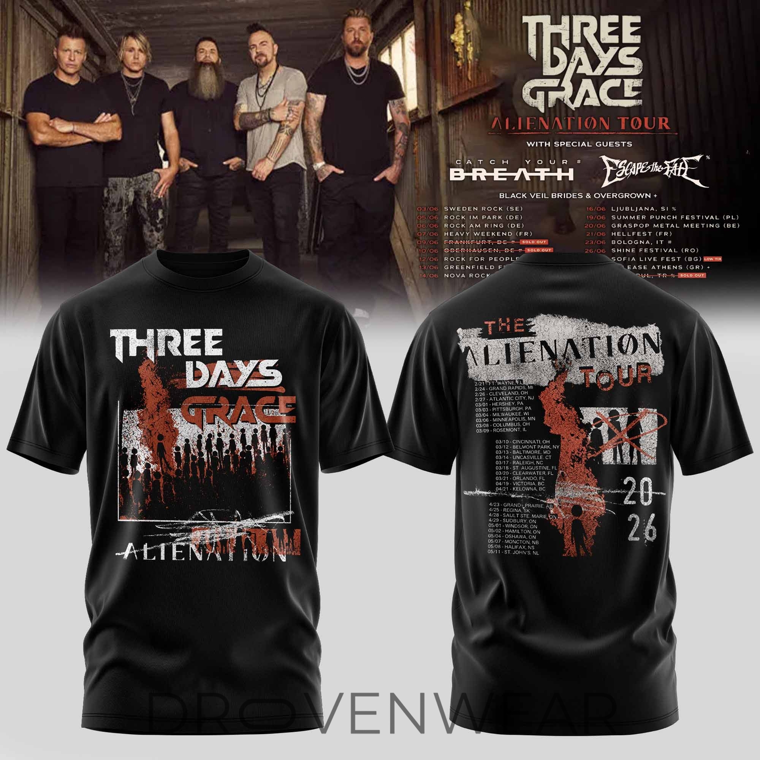 Three Days Grace Alienation Tour 2026 Graphic T-Shirt Three Days Grace Alienation Tour 2026 Graphic T-Shirt