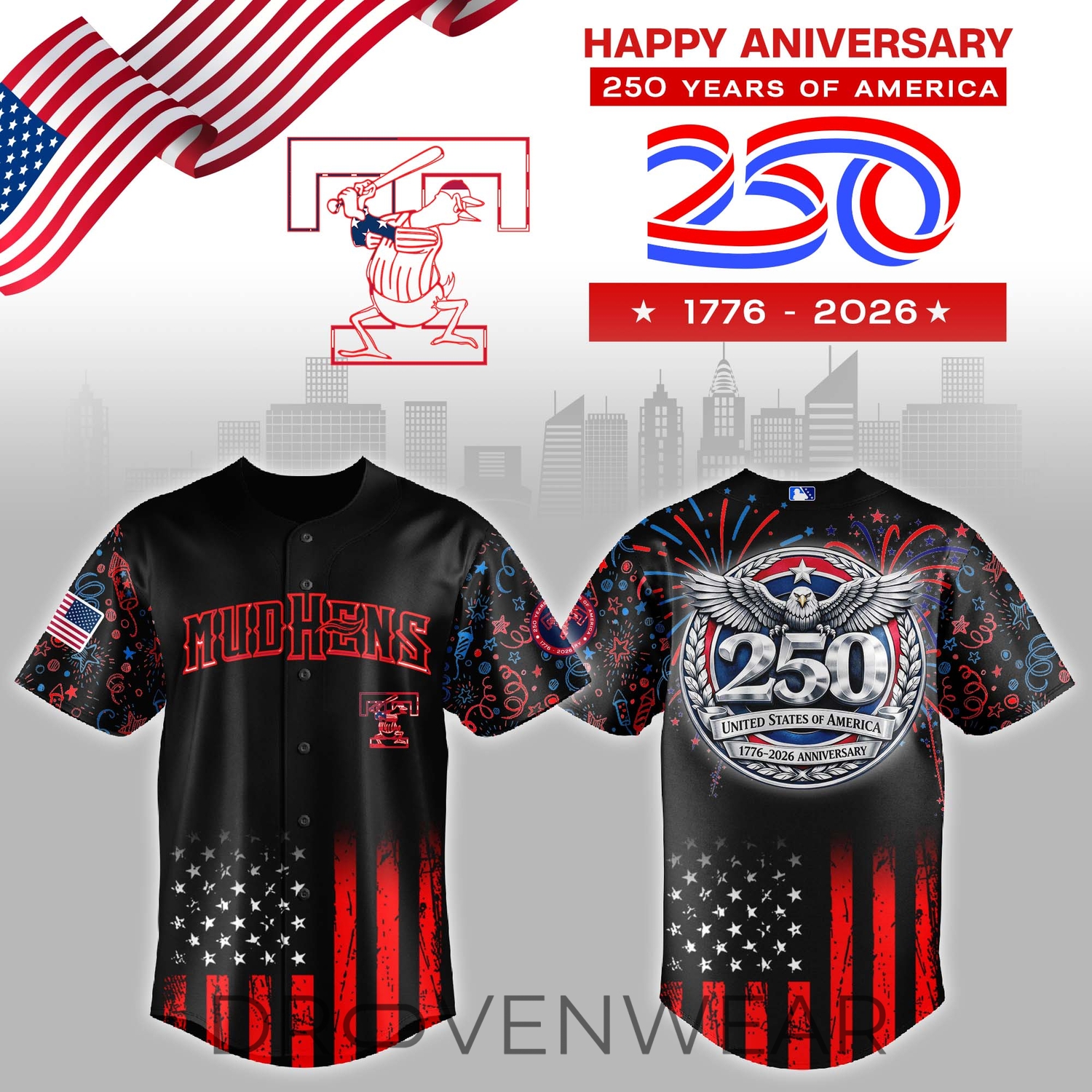 Toledo Mud Hens USA 250 Years Limited Jersey Toledo Mud Hens USA 250 Years Limited Jersey
