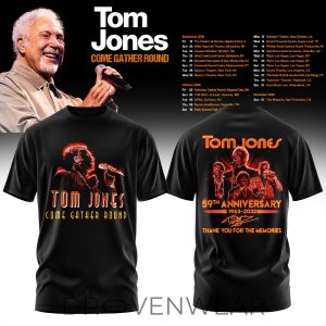 Tom Jones Come Gather Round Tour 2026 Anniversary TShirt by Drovenwear.com