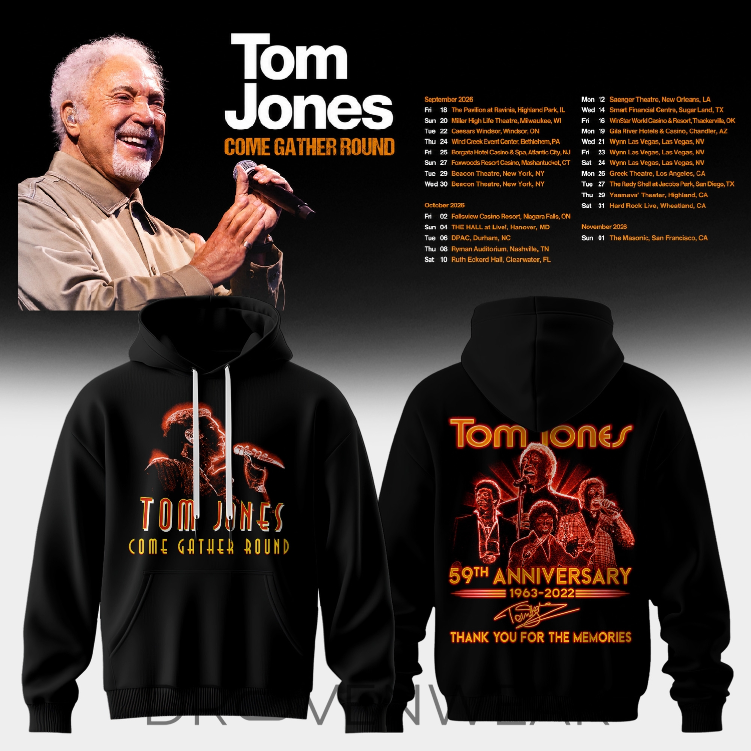 Tom Jones Come Gather Round Tour 2026 Premium Hoodie Tom Jones Come Gather Round Tour 2026 Premium Hoodie