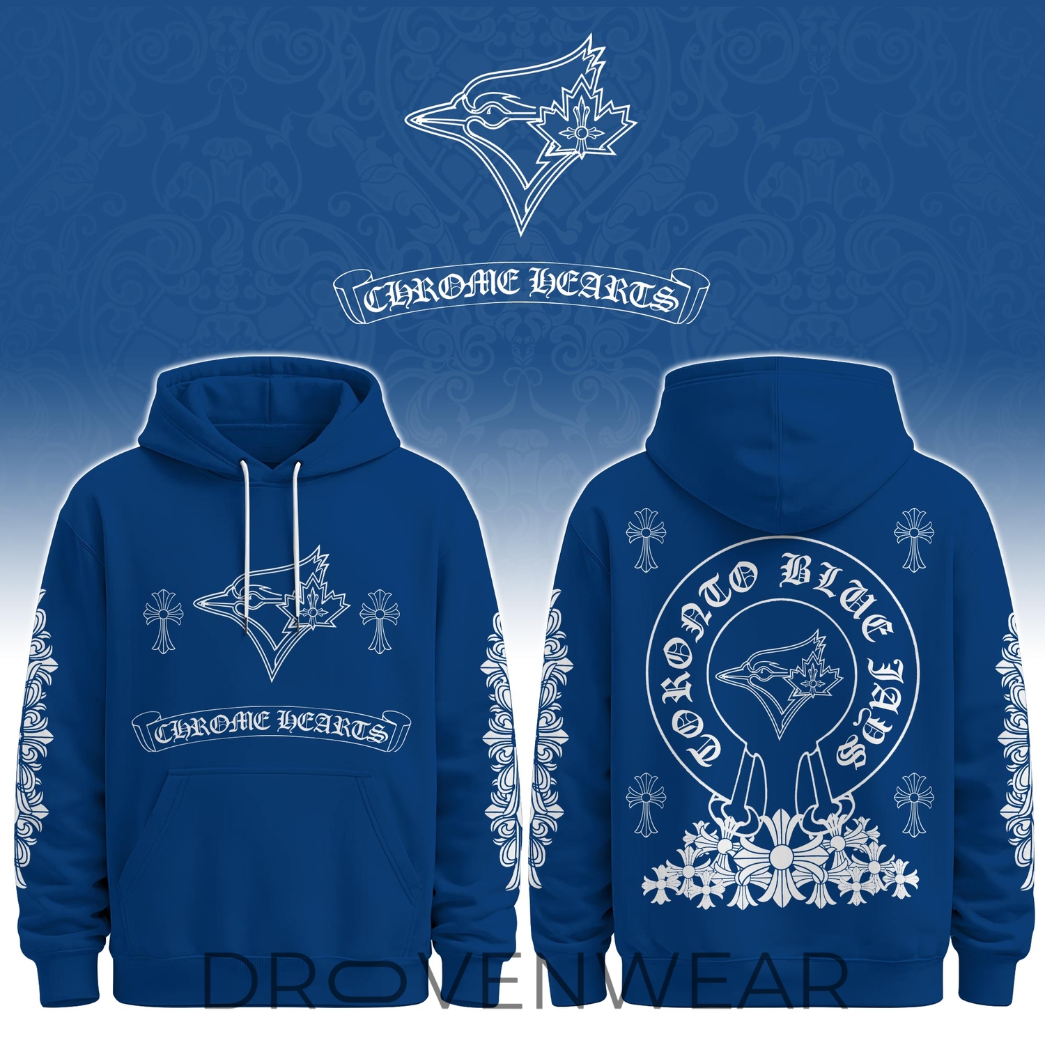 Toronto Blue Jays Chrome Hearts Style Fan Hoodie 2026 Toronto Blue Jays Chrome Hearts Style Fan Hoodie 2026