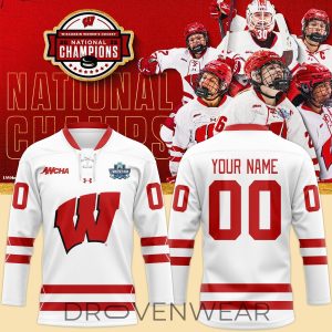 Wisconsin Womens Hockey National Champions Hockey Jersey by Drovenwear.com