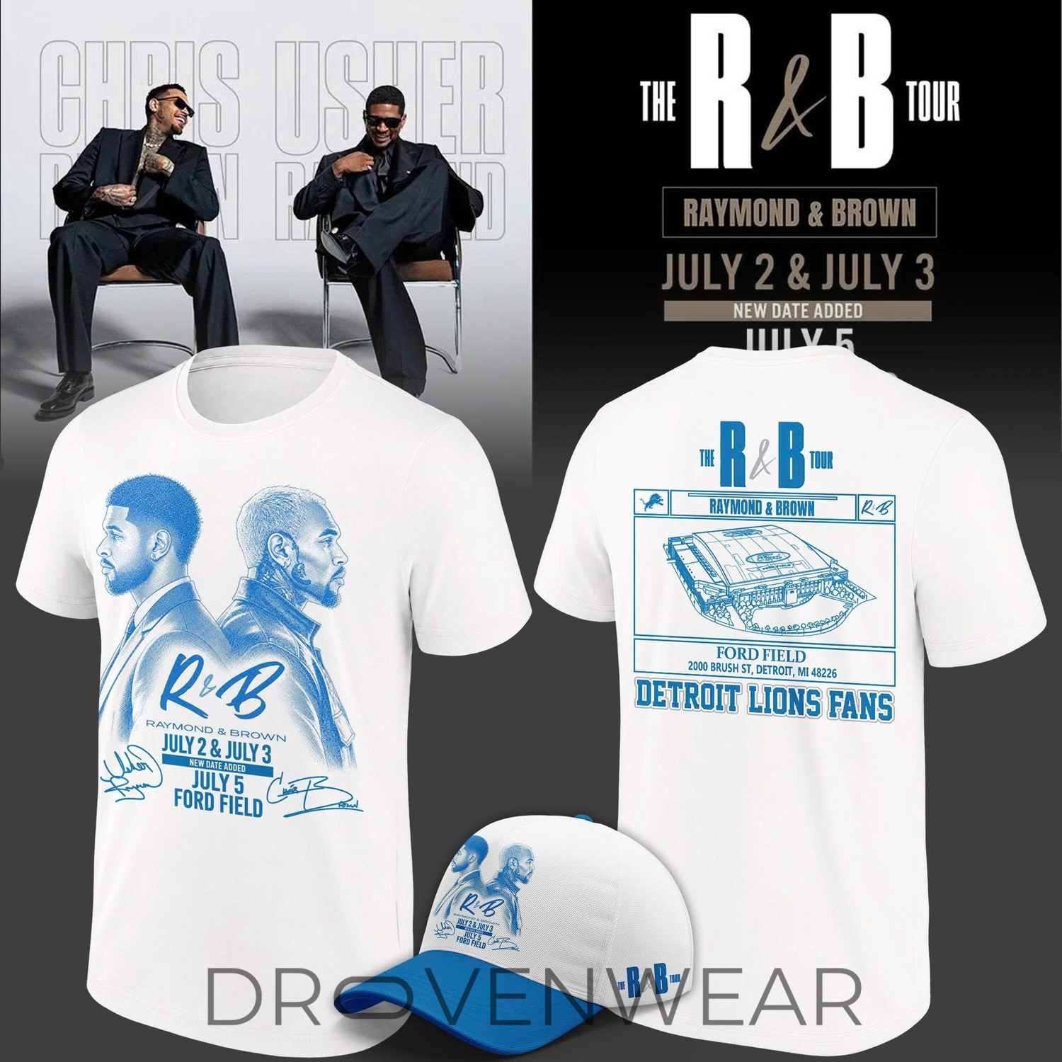 2026 Exclusive T-Shirt Signed Chris Brown & Usher Raymond x Detroit Lions "The R&B Tour" at Ford Field (Detroit) 2026 Exclusive T-Shirt Signed Chris Brown & Usher Raymond x Detroit Lions "The R&B Tour" at Ford Field (Detroit)