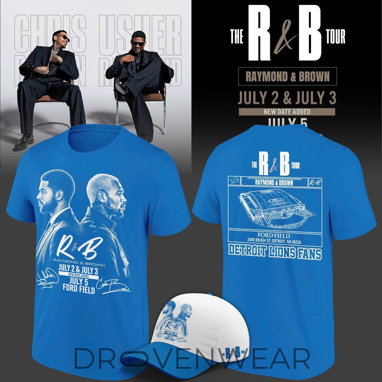 2026 Exclusive T-Shirt Signed Chris Brown & Usher Raymond x Detroit Lions "The R&B Tour" at Ford Field (Detroit) 2026 Exclusive T-Shirt Signed Chris Brown & Usher Raymond x Detroit Lions "The R&B Tour" at Ford Field (Detroit)