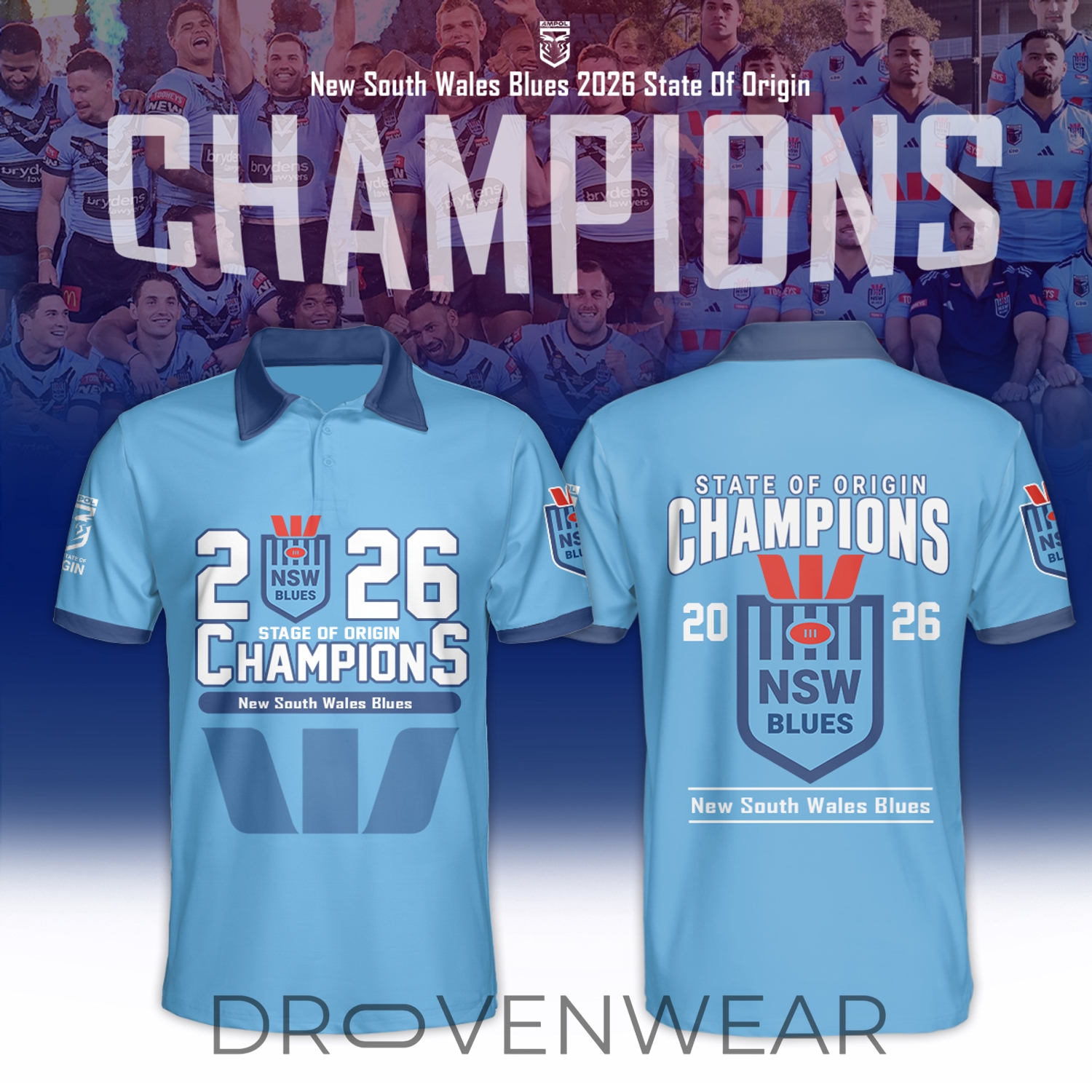 2026 New South Wales Blues State of Origin Champions Premium Men's Polo Shirt 2026 New South Wales Blues State of Origin Champions Premium Men's Polo Shirt