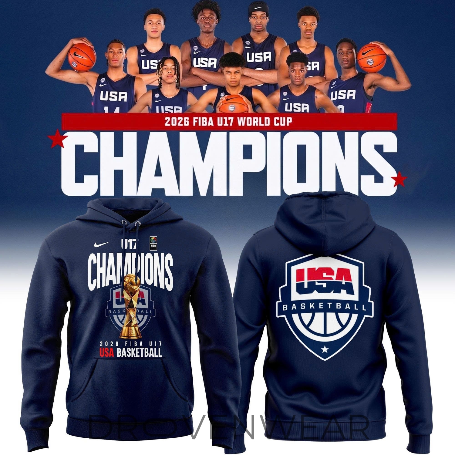 2026 USA Basketball FIBA U17 World Cup Champions Commemorative Hoodie 2026 USA Basketball FIBA U17 World Cup Champions Commemorative Hoodie