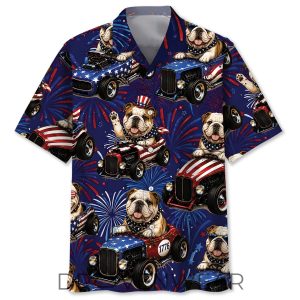 4th Of July Funny English Bulldog Hot Rod Hawaiian Shirt by Drovenwear.com