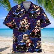 4th Of July Funny English Bulldog Hot Rod Hawaiian Shirt - Image 2