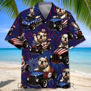 4th Of July Funny English Bulldog Hot Rod Hawaiian Shirt by Drovenwear.com