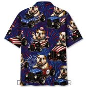 4th Of July Funny English Bulldog Hot Rod Hawaiian Shirt - Image 3