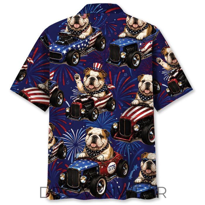 4th Of July Funny English Bulldog Hot Rod Hawaiian Shirt - Image 3