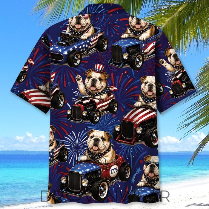 4th Of July Funny English Bulldog Hot Rod Hawaiian Shirt - Image 4
