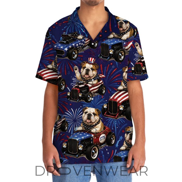 4th Of July Funny English Bulldog Hot Rod Hawaiian Shirt - Image 5