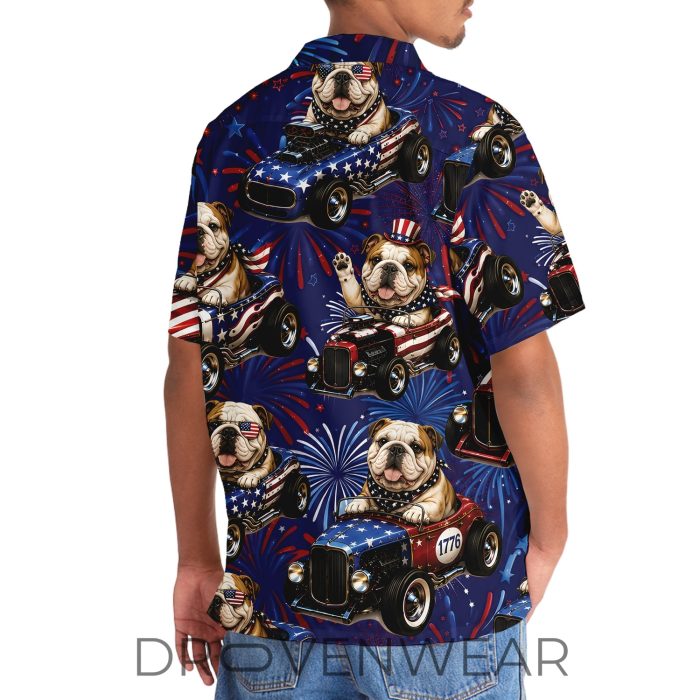 4th Of July Funny English Bulldog Hot Rod Hawaiian Shirt - Image 6