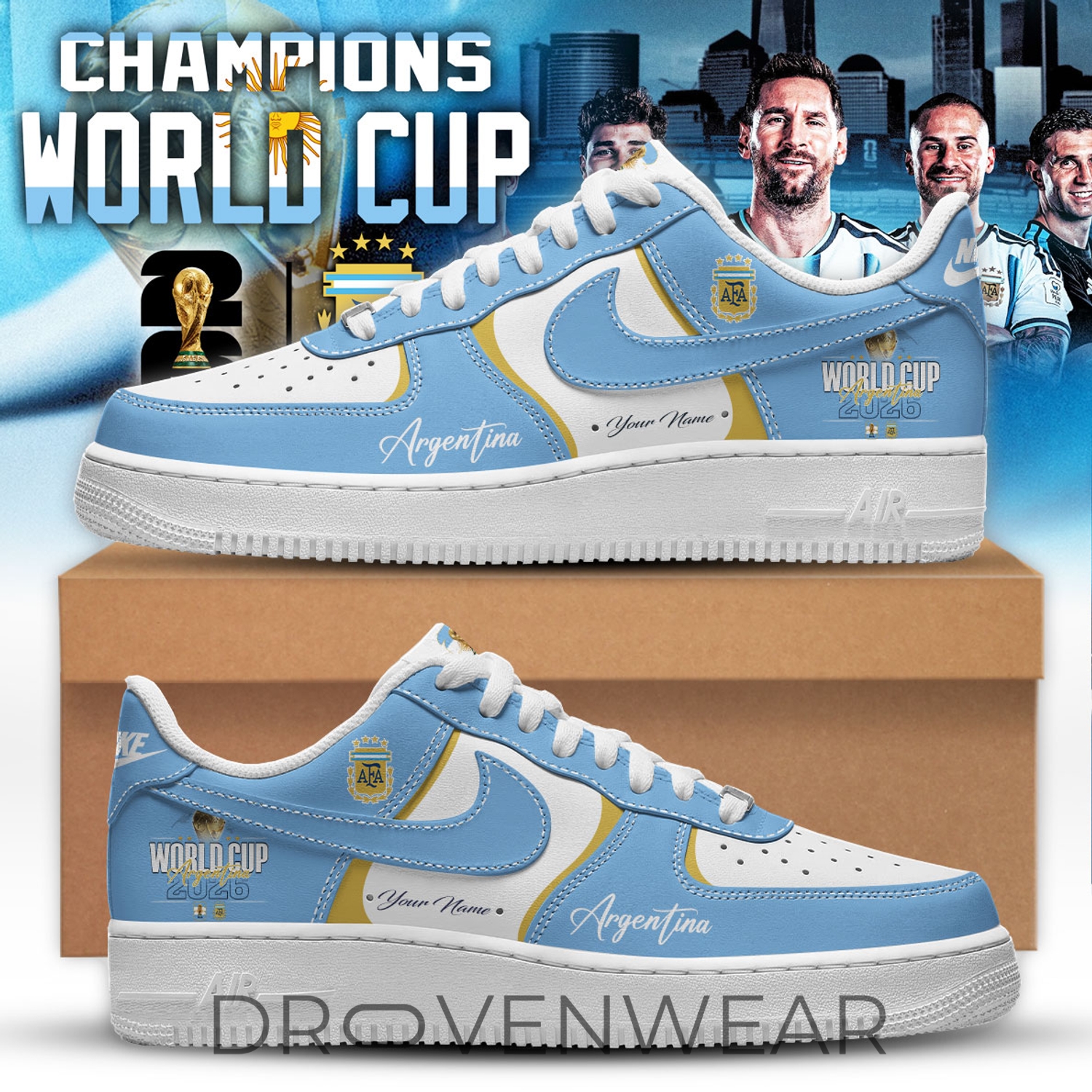 Argentina 2026 World Cup Champions Personalized Air Force 1 Sneakers Argentina 2026 World Cup Champions Personalized Air Force 1 Sneakers