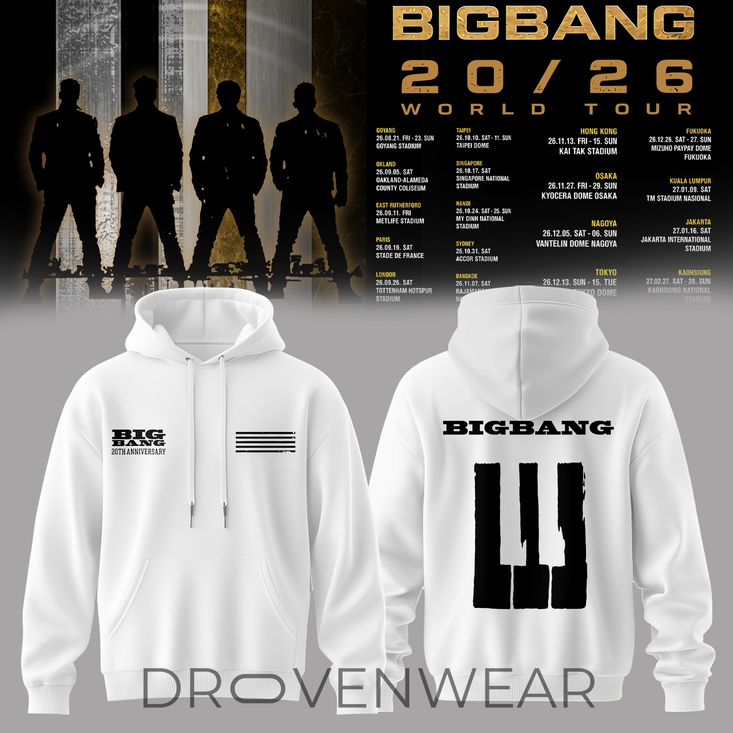 BIGBANG - 20th Anniversary World Tour 26/27 Limited White Hoodie BIGBANG - 20th Anniversary World Tour 26/27 Limited White Hoodie