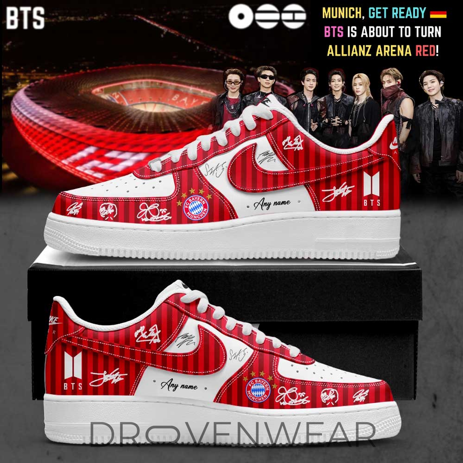 BTS WORLD TOUR 'ARIRANG' x FC Bayern München Signature Custom Name Air Force 1 – Special Edition BTS WORLD TOUR 'ARIRANG' x FC Bayern München Signature Custom Name Air Force 1 – Special Edition