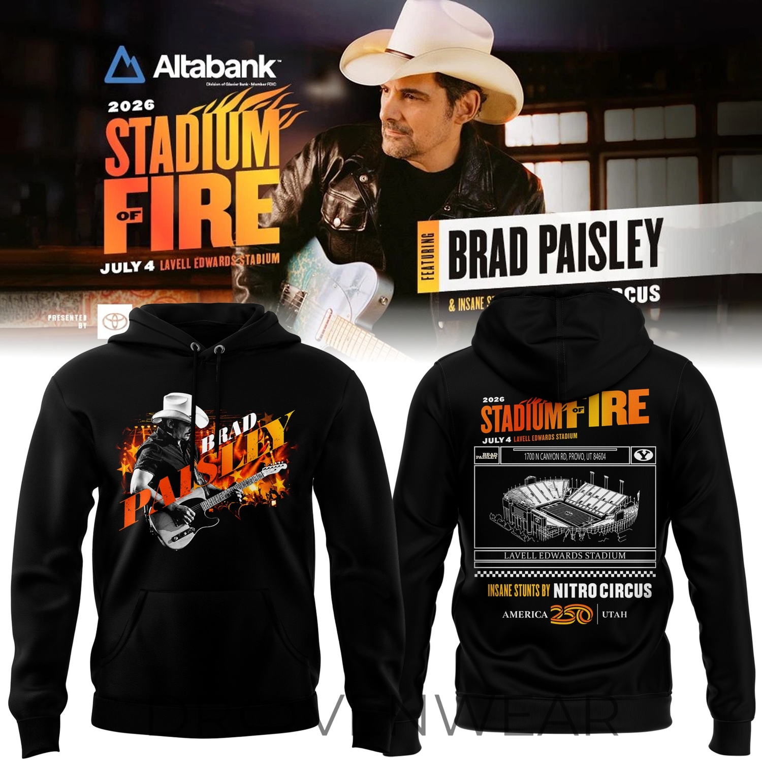BYU Football x Brad Paisley Stadium Of Fire Tour Black Limited Edition Hoodie BYU Football x Brad Paisley Stadium Of Fire Tour Black Limited Edition Hoodie
